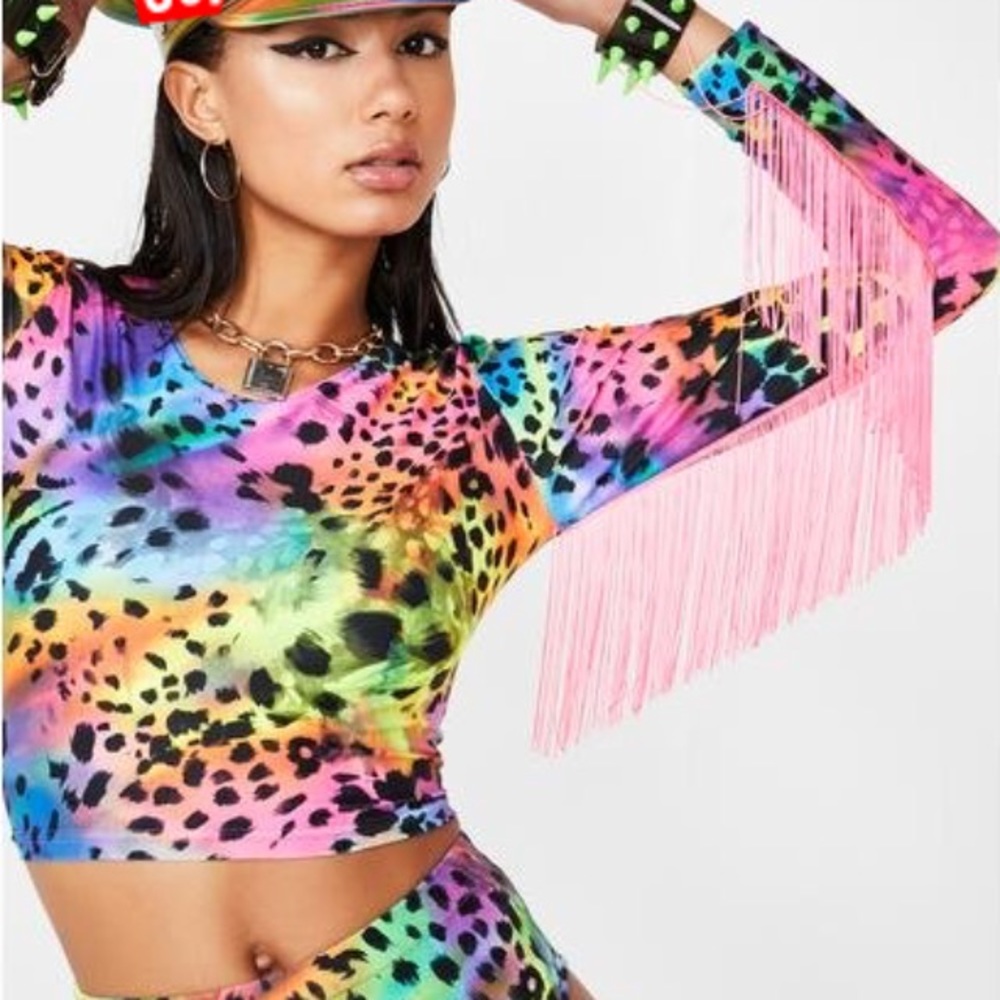 Lycra fringe long sleeve top